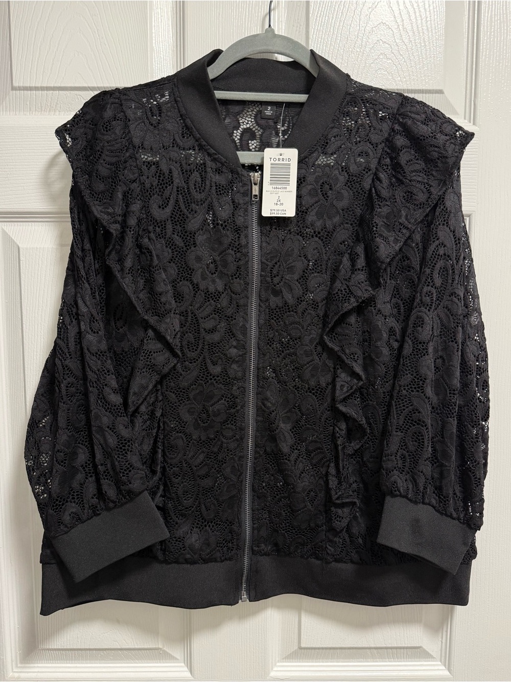 Torrid Women's Black Lace Bomber Jacket NEW Plus Size 2 Sheer Zip Up NWT